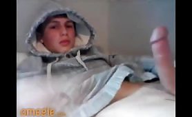 cute light blue hoodie baited on bed off